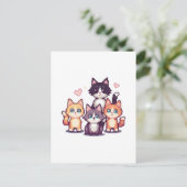 Pixelige bunte Kätzchen weiß Postkarte (Stehend Vorderseite)