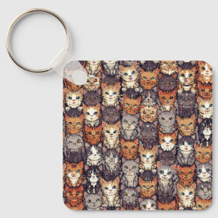 Pixelige digitale bunte Katzen Schlüsselanhänger