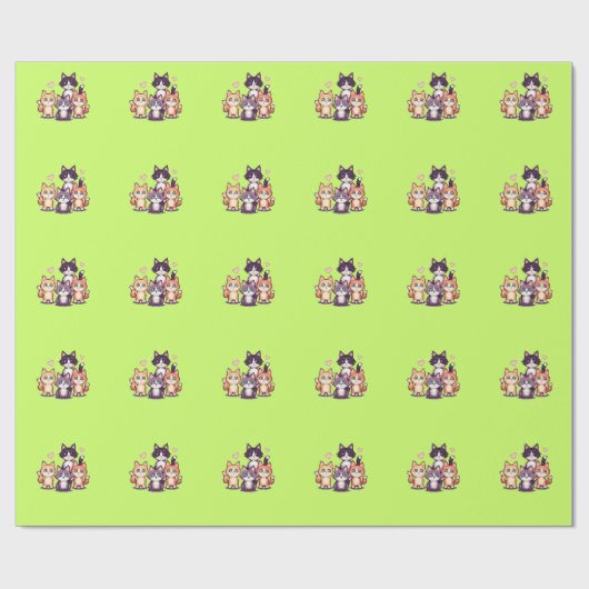 Pixelige farbenfrohe Kätzchen Geschenkpapier (Flach)