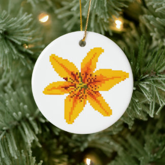 Pixelige gelbe Lilienblume Keramik Ornament
