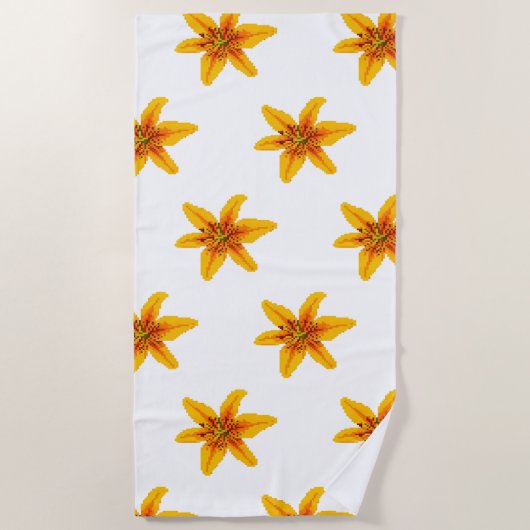 Pixelige gelbe Lilienblume Strandtuch (Vorderseite)