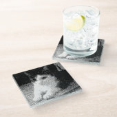 pixelige Katze Glasuntersetzer (Schrägansicht)