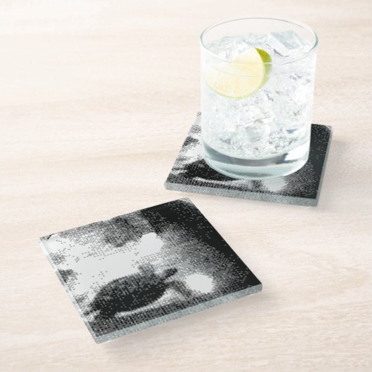 pixelige Schildkröten Glasuntersetzer (Schrägansicht)