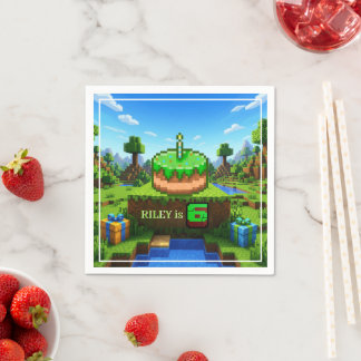Pixeliger Gamer Grünes Gebäude Gefaltet zum 6. Geb Serviette