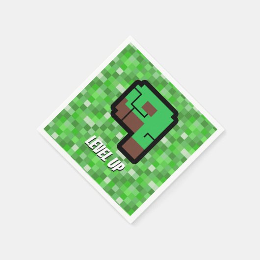 Pixeliger Gamer Grünes Gebäude Level Up 9 Serviette (Ecke)