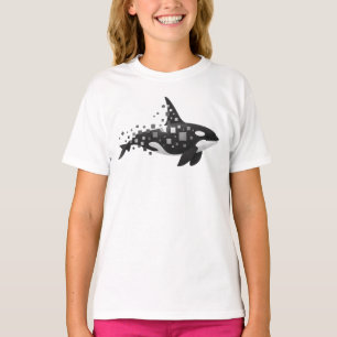 Pixeliger Orca-Grafik – Digitaler Glitch T-Shirt