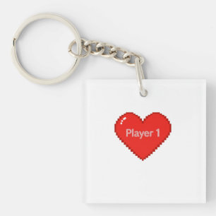 Pixeliges Gaming-Herz - Player 1 Kunst Schlüsselanhänger