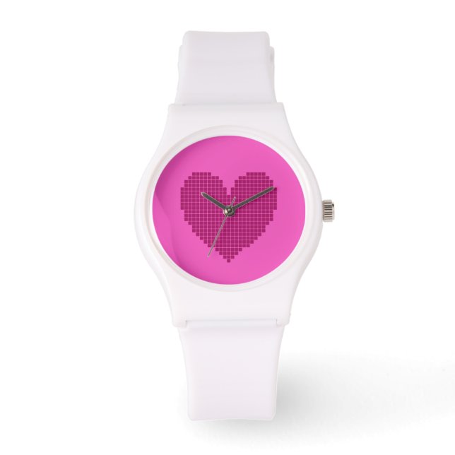 Pixeliges Herz Armbanduhr (Vorderseite)