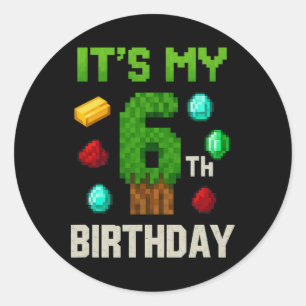 Pixeliges Level 6 Geburtstags-Gamer-Kids Pixel Art Runder Aufkleber