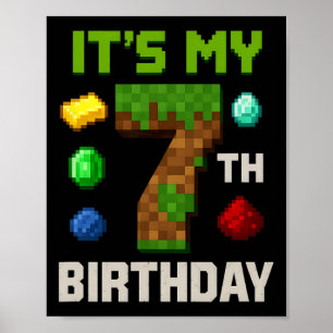 Pixeliges Level 7 Geburtstags-Kinder-Gamer-Party-D Poster
