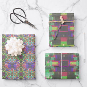 Pixeliges Muster jenseits der Farben des Regenboge Geschenkpapier Set