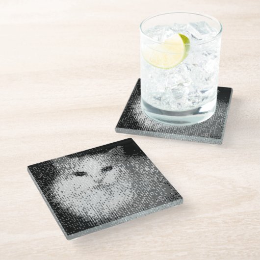 Pixelkatzenglas-Untersetzer Glasuntersetzer (Schrägansicht)