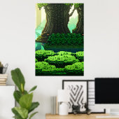 Pixelkunst, cooler Grünwald | Art der AI Poster (Heimbüro)