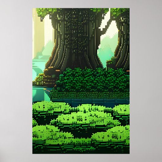 Pixelkunst, cooler Grünwald | Art der AI Poster (Vorne)