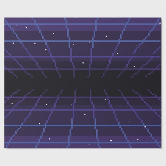 Pixelkunst des 80er Retro-Sci-Fi-Hintergrundes. Pi Geschenkpapier (Flach)