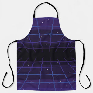 Pixelkunst des 80er Retro-Sci-Fi-Hintergrundes. Pi Schürze