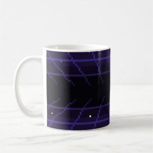 Pixelkunst eines Retro-Sci-Fi-Hintergrunds der 80e Kaffeetasse