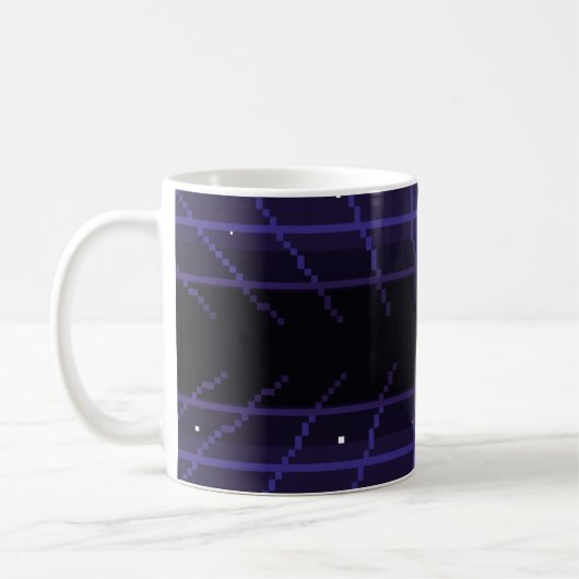 Pixelkunst eines Retro-Sci-Fi-Hintergrunds der 80e Kaffeetasse (Links)