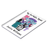 Pixelkunst und Blauer Monster Notizblock (Linke Seite)