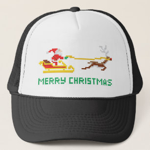 Pixelkunst Weihnachten Sankt und Schlitten Truckerkappe
