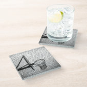 Pixelkunstbasketballfeld Glasuntersetzer (Schrägansicht)