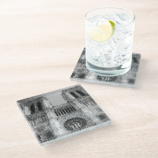 Pixelkunstnotre-Kuppel Glasuntersetzer (Schrägansicht)