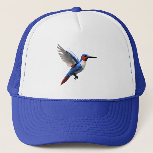 Pixels Blue Hummingbird Truckerkappe (Vorderseite)