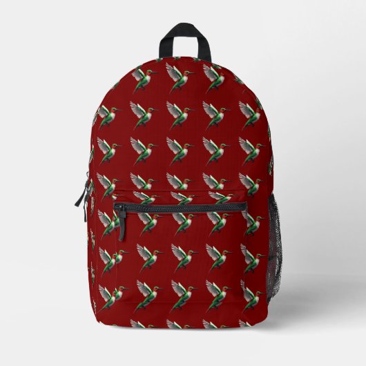 Pixels Green Hummingbird Bedruckter Rucksack (Vorderseite)