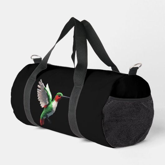 Pixels Green Hummingbird Duffle Bag (Rechte Ecke)