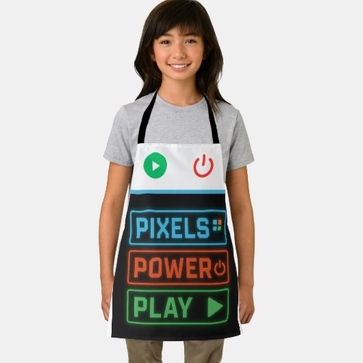 Pixels Power Play Gamer Apron – Fun Gaming Style Schürze (Insitu)