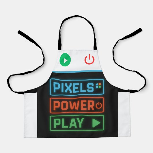 Pixels Power Play Gamer Apron – Fun Gaming Style Schürze (Vorderseite)