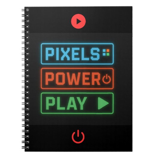 Pixels Power Play Gamer Notizbuch – Level Up! Notizblock (Vorderseite)