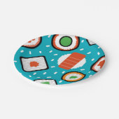 Pixelsushi-Cartoonmuster des niedlichen Spaßes Pappteller (Schrägansicht)