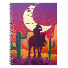 Pixelweastern-Cowboy auf Pferd und Landschaft
