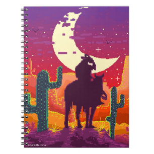 Pixelweastern-Cowboy auf Pferd und Landschaft Notizblock