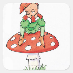 Pixie auf Toadstool Quadratischer Aufkleber