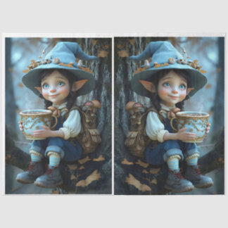 Pixie Blue Hat Mirror Image Tissue Paper Seidenpapier