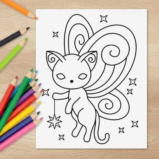 Pixie Cat - Fairy Wings Kitoring Page Gummistempel