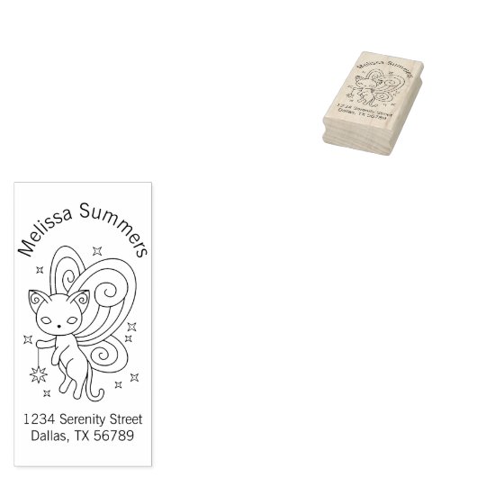 Pixie Cat - Fairy Wings Kitty Address Gummistempel (Stempel)