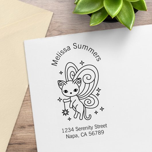 Pixie Cat - Fairy Wings Kitty Address Gummistempel