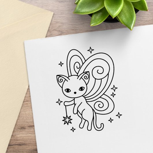 Pixie Cat Fairy Wings Kitty Gummistempel
