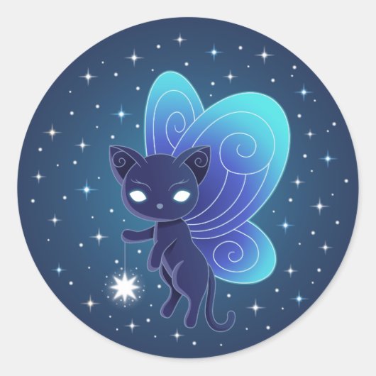 Pixie Cat - Fairy Wings Kitty Runder Aufkleber (Vorderseite)