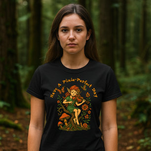 Pixie Elf auf Gnarly Tree Retro Psychedelic Art T-Shirt