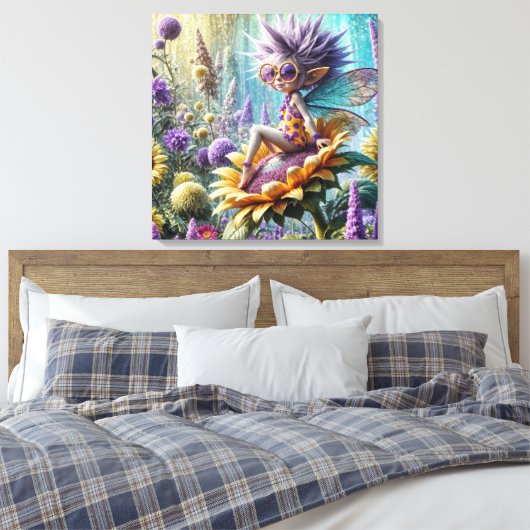Pixie Fairy auf einer Sonnenblume Leinwanddruck (Insitu (Schlafzimmer))