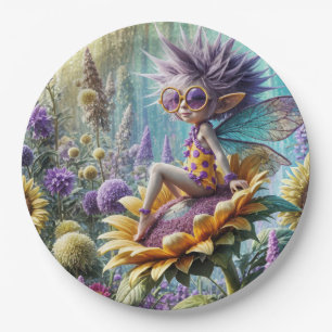 Pixie Fairy auf einer Sonnenblume Pappteller