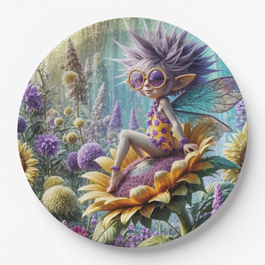 Pixie Fairy auf einer Sonnenblume Pappteller (Vorderseite)