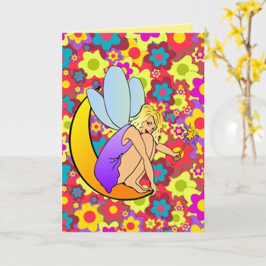 PIXIE FAIRY MÄDCHEN Grußkarten Karte (Gelbe Blume)