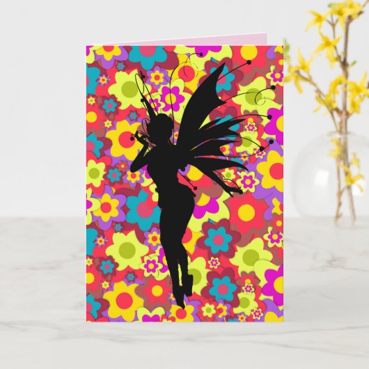 PIXIE FAIRY MÄDCHEN Grußkarten Karte (Gelbe Blume)