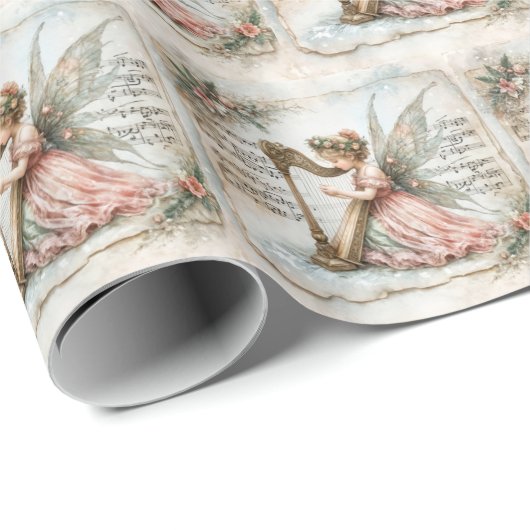 Pixie Fairy spielt Harfe Geschenkpapier (Rolleneckpunkt)