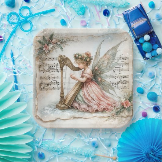Pixie Fairy spielt Harfe Pappteller (Party)